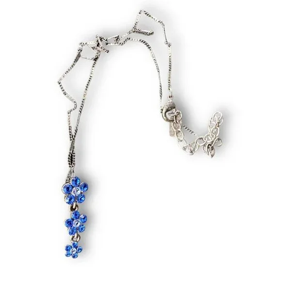 1928 Co Necklace Boho Flower Drop Deep and Pale Blue Crystal Pendant - Picture 3 of 3